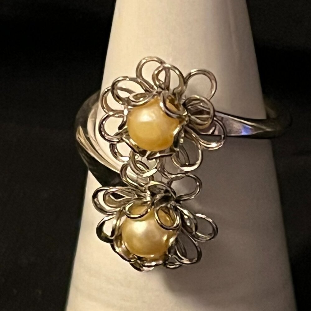Vintage Emmons Double‑Flower Adjustable Ring